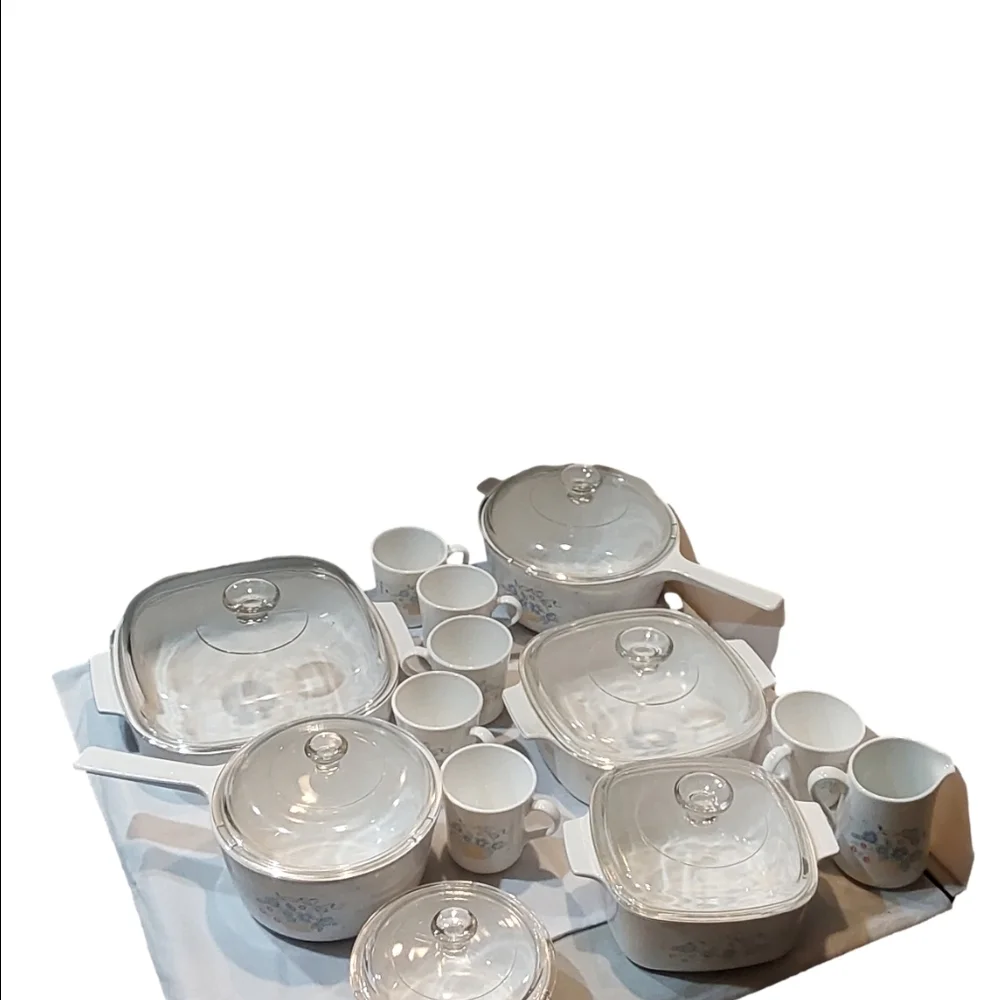 VINTAGE CORNING WARE COUNTRY CORNFLOWER ‎ 13 PC SET OF COOKWARE